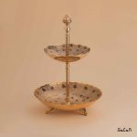 شیرینی خوری برنجی میناکاری سه پایه دو طبقه هندی طرح تاج