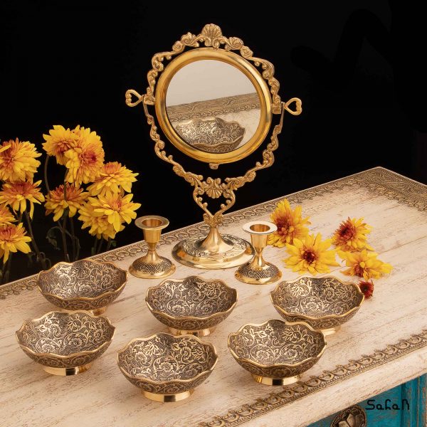 ست هفت سین برنجی طلایی هندی (بدون آیینه و شمعدان)