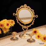 آیینه و شمعدان برنجی طلایی هندی