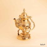 قوری وارمردار برنجی طلایی طرح طاووس هندی