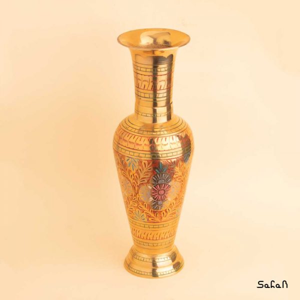 گلدان برنجی قلمزنی طلایی هندی