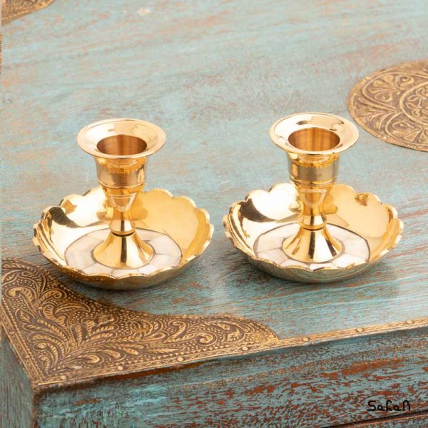 دکوراسیون برنجی و صدفی هندی شمعدان طلایی