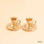 ظرف برنجی و صدفی هندی شمعدان طلایی