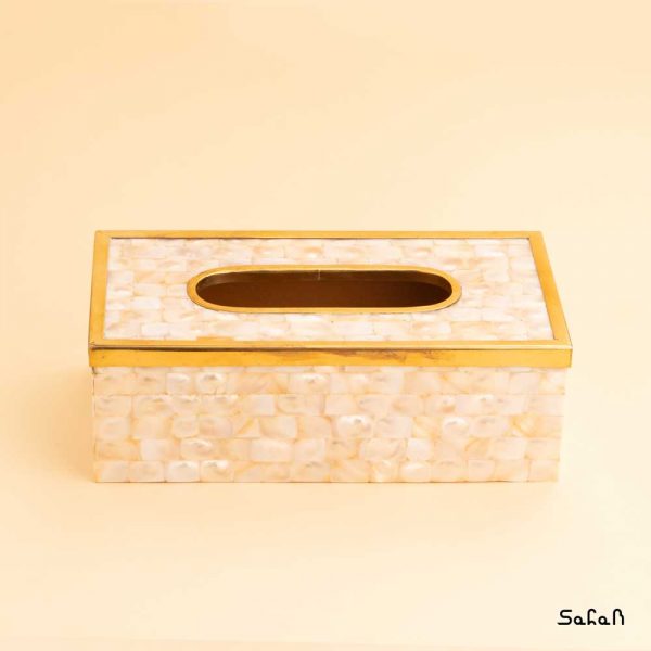 جعبه دستمال برنجی و صدفی هندی طلایی