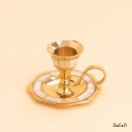 ظرف برنجی و صدفی هندی شمعدان طلایی