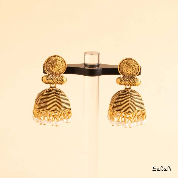 زیورالات گوشواره هندی لوستری میخی آویزی طاووسی دستساز مرواریدی مهره ایی