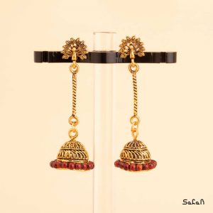 زیورالات گوشواره هندی لوستری میخی آویزی دستساز مرواریدی مهره ایی طلایی