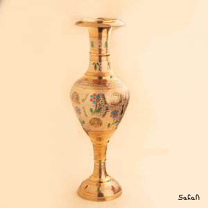 گلدان قلم زنی برنجی میناکاری هندی