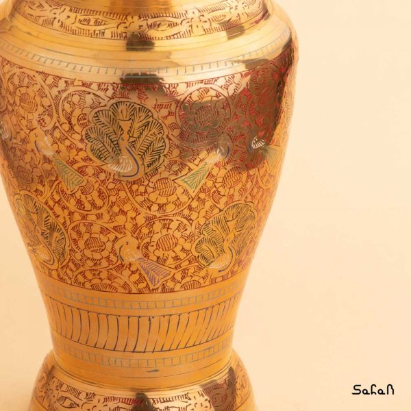 گلدان قلم زنی برنجی طلایی هندی