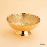 آجیل خوری برنجی آنتیک طلایی هندی پایه دار