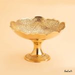 شیرینی خوری برنجی آنتیک هندی پایه دار طلایی