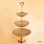 شیرینی خوری برنجی آنتیک هندی سه طبقه مشبک