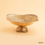 آجیل خوری برنجی آنتیک طلایی هندی پایه دار