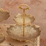 شیرینی خوری برنجی طلایی دو طبقه