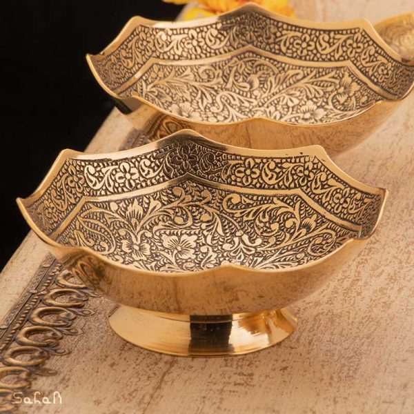 کاسه برنجی طلایی هندی سیاه قلم انتیک