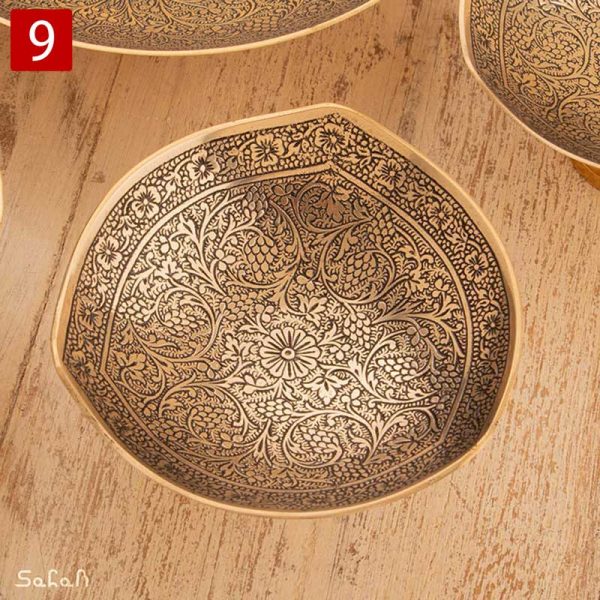 کاسه برنجی هندی انتیک سیاه قلم پایه دار