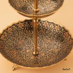 شیرینی خوری دو طبقه برنجی هندی طلایی میناکاری