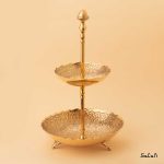 شیرینی خوری دو طبقه برنجی هندی طلایی میناکاری