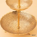 شیرینی خوری دو طبقه برنجی هندی طلایی میناکاری