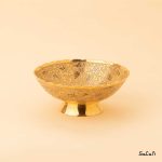 کاسه پایه دار برنجی هندی طلایی میناکاری طرح انگور