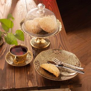 ست پذیرایی برنجی هندی طلایی سیاه قلم انتیک