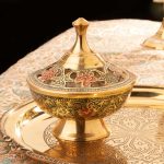 قندان برنجی هندی طلایی میناکاری