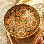 کاسه برنجی هندی طلایی میناکاری