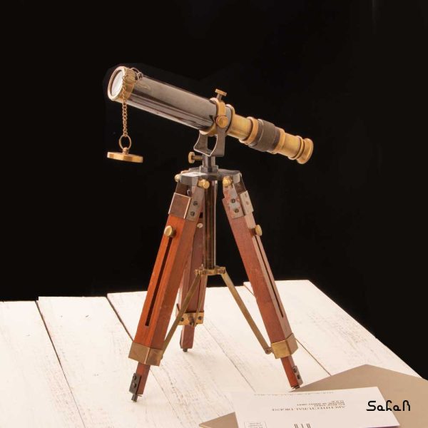 دوربین تلسکوپی برنجی هندی طلایی جعبه دار کیف دار