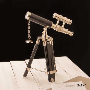 دوربین تلسکوپی برنجی هندی طلایی چوبی پایه دار