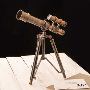 دوربین تلسکوپی برنجی هندی طلایی چوبی پایه دار