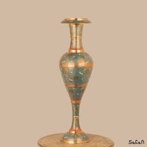 گلدان برنجی میناکاری شده به رنگ ابی و طرح گل