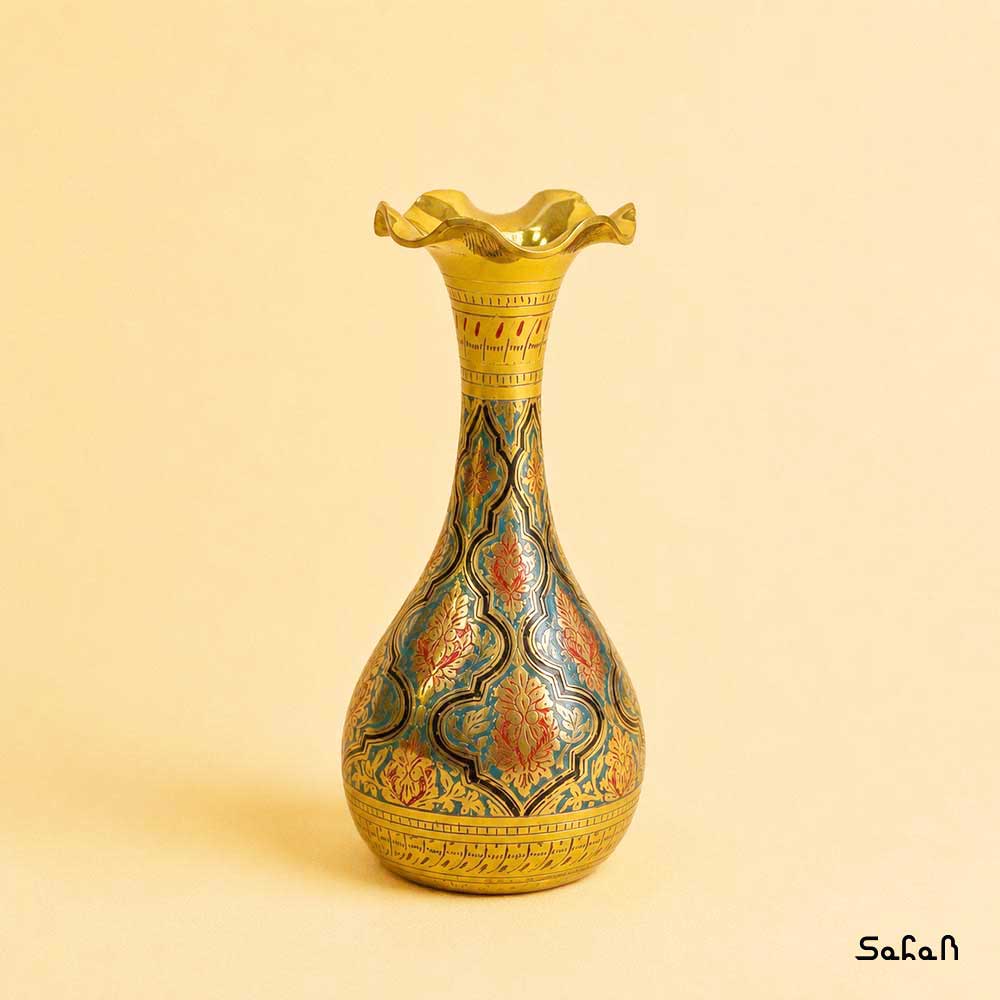گلدان برنجی هندی میناکاری
