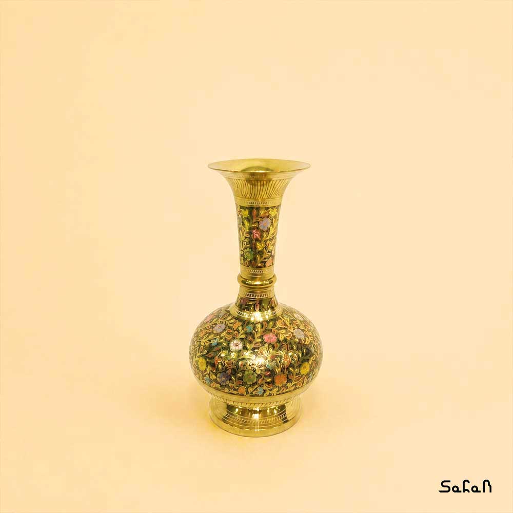 گلدان برنجی هندی میناکاری