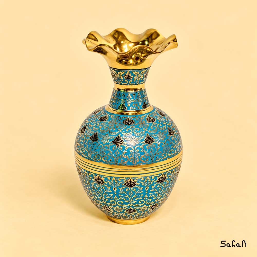 گلدان برنجی هندی میناکاری